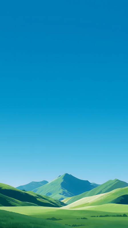 蓝天绿山风景画-图片