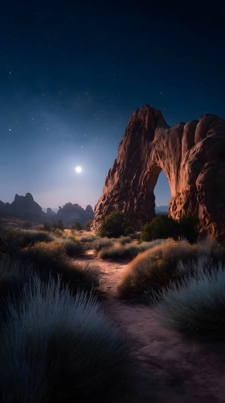 夜幕下的沙漠景观-图片