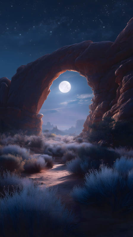 月夜石拱门下的风景-图片