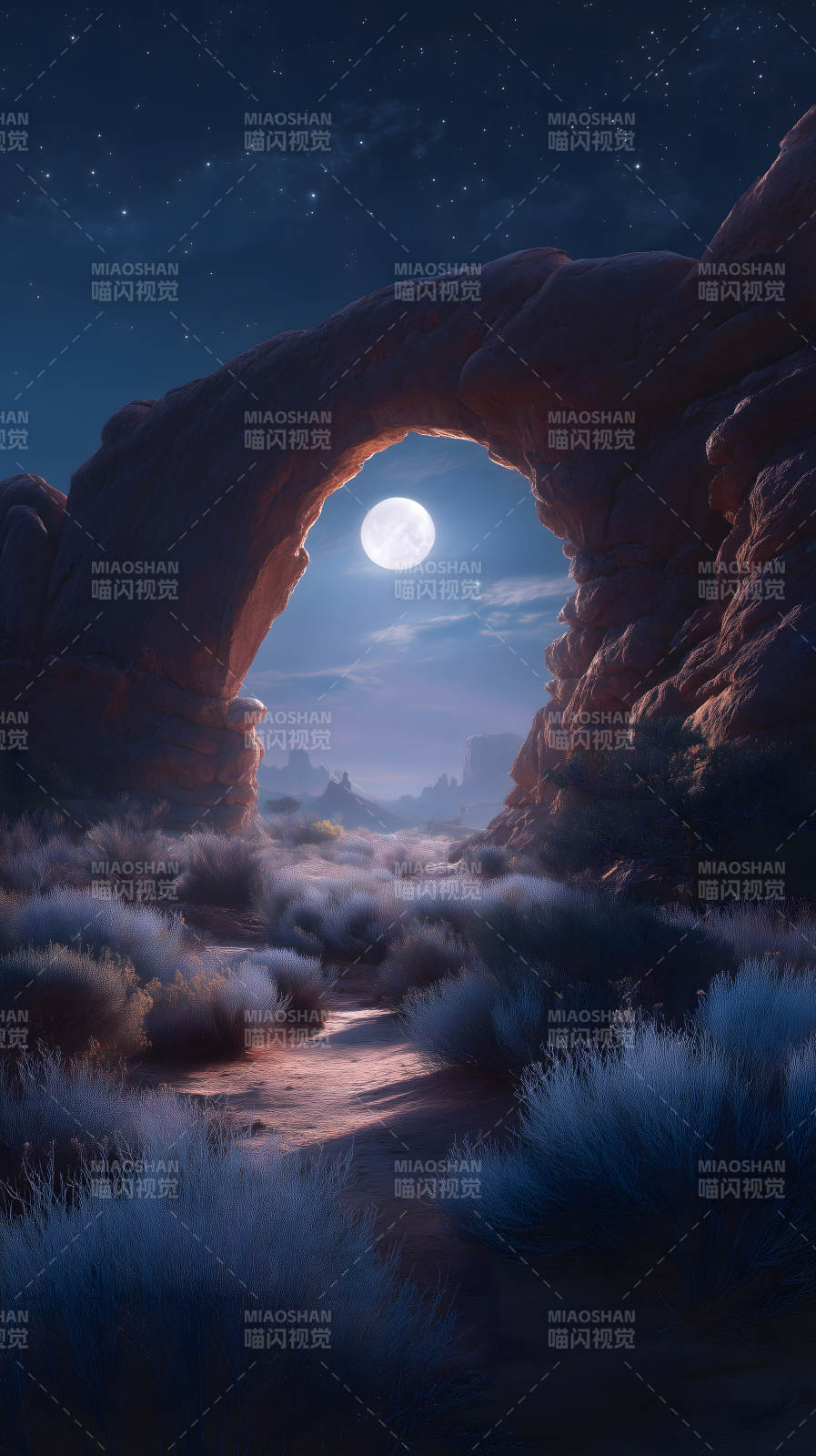 月夜石拱门下的风景-图片