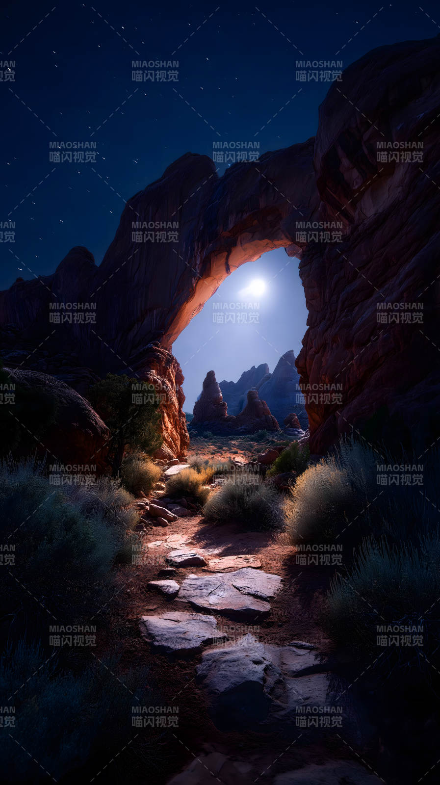 夜幕下的拱门美景-图片