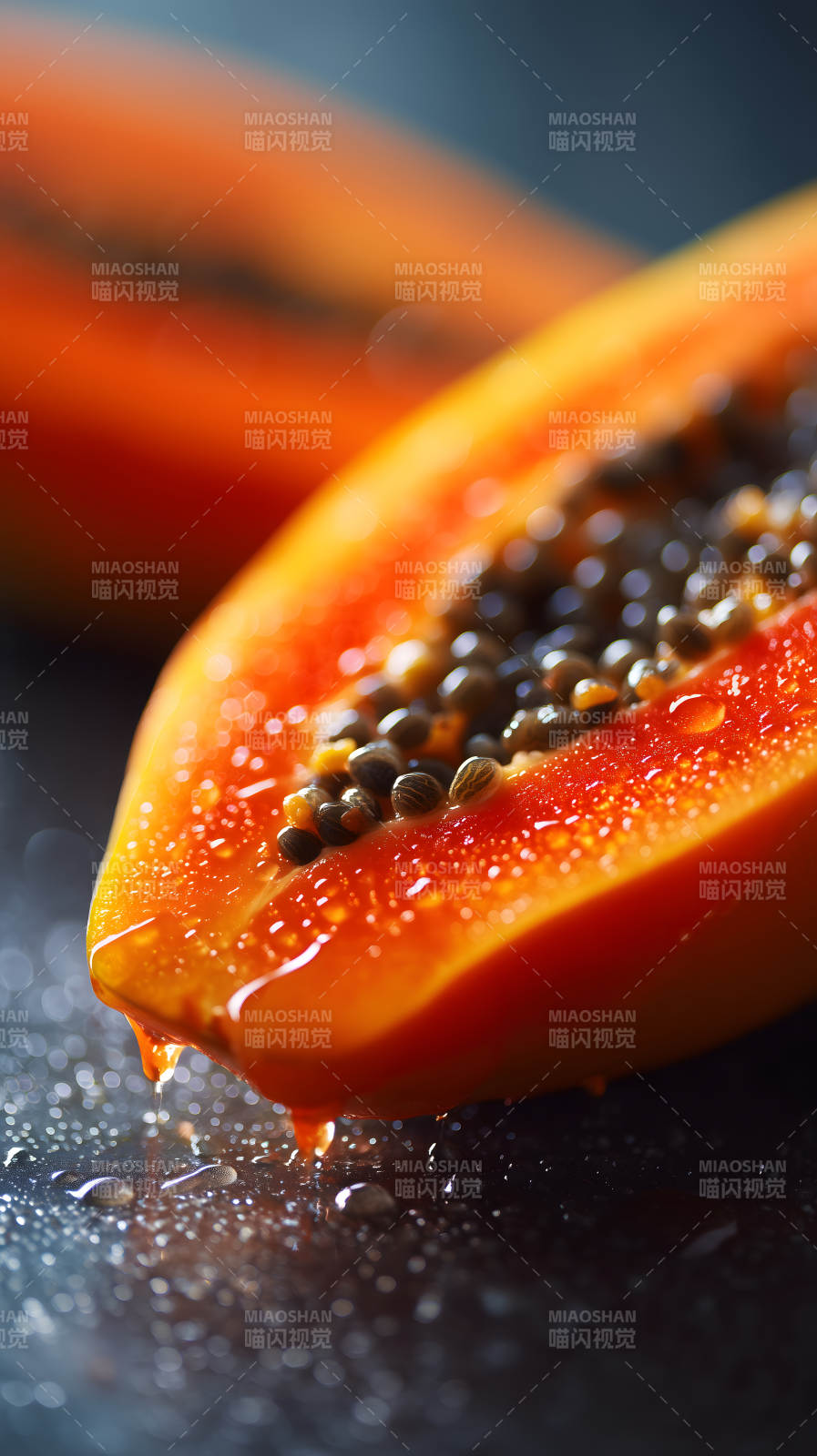 切開的紅心木瓜特寫-圖片