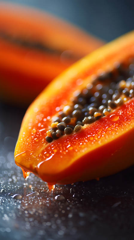 切開的紅心木瓜特寫-圖片