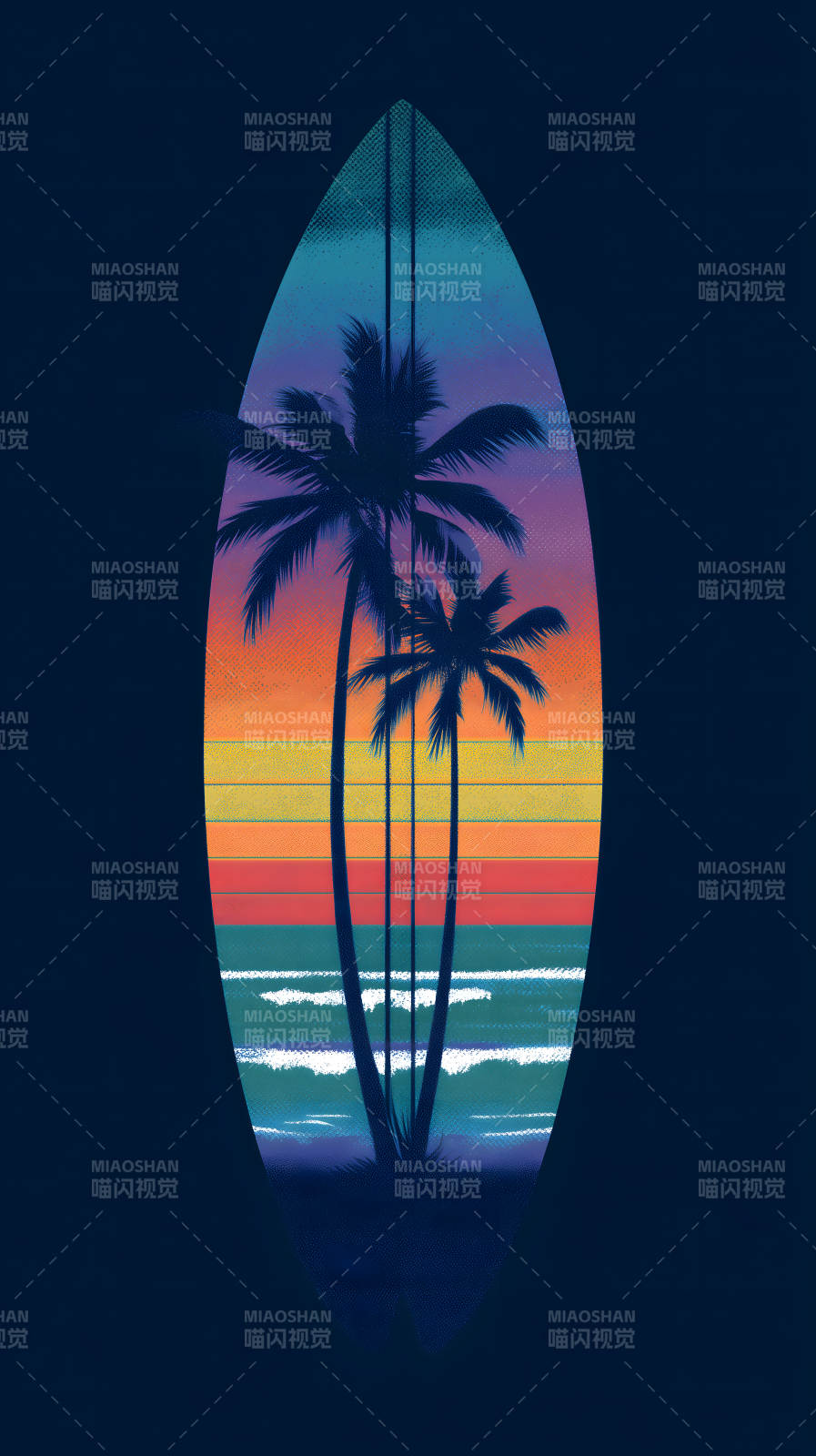 沖浪板椰樹海灘風景-圖片