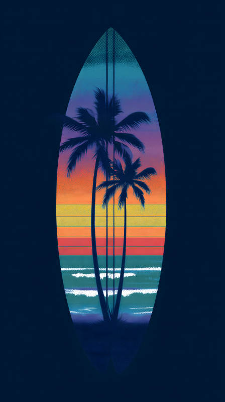 沖浪板椰樹海灘風景-圖片