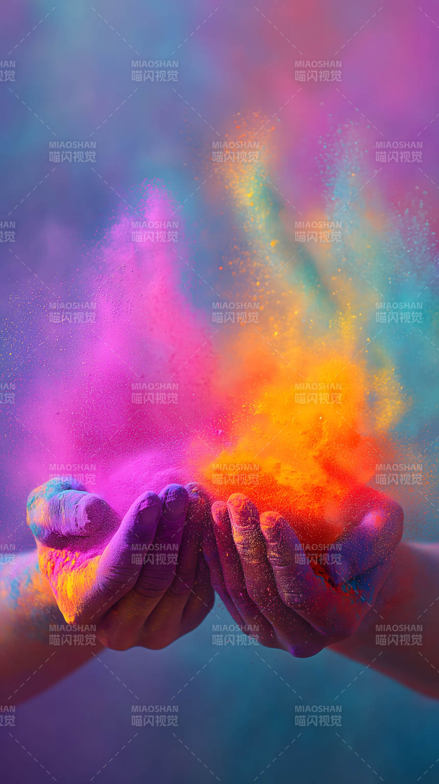 色彩缤纷的手捧彩粉-图片
