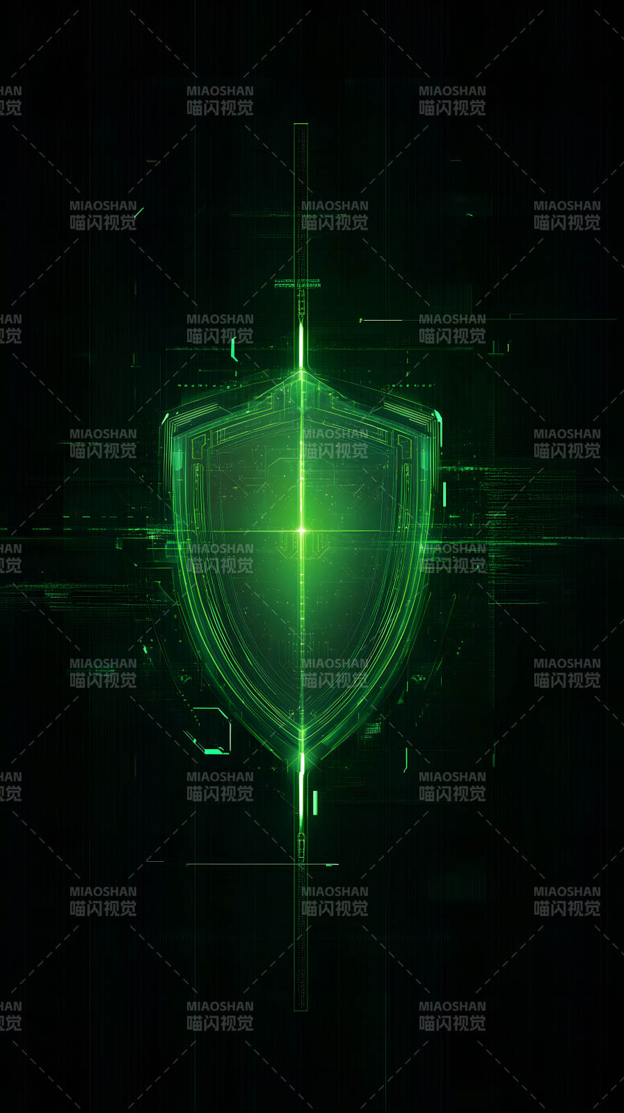 科技感綠色盾牌-圖片