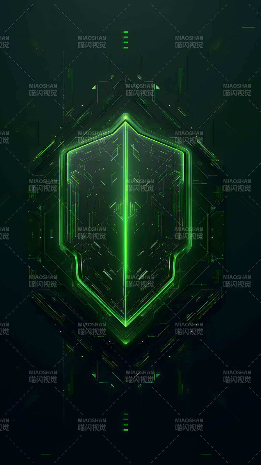 科技感十足的綠色盾牌-圖片