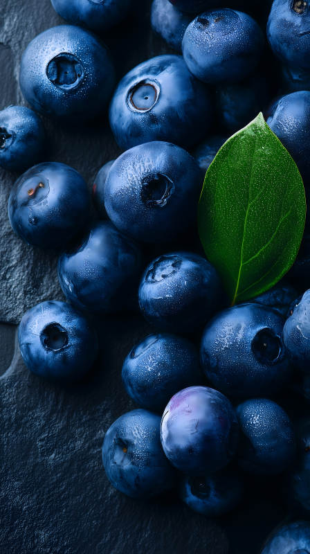 藍莓與綠葉特寫-圖片