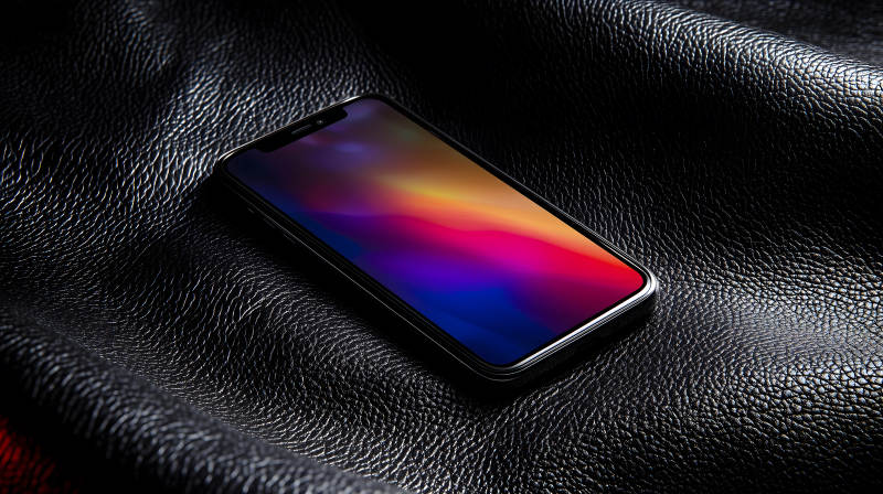 手机在黑色皮革上-图片