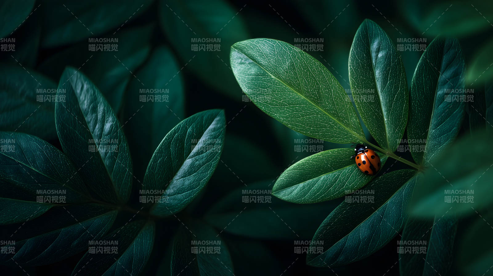 綠葉紅蟲自然風光-圖片