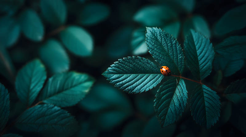 翠葉紅蟲靜謐之美-圖片