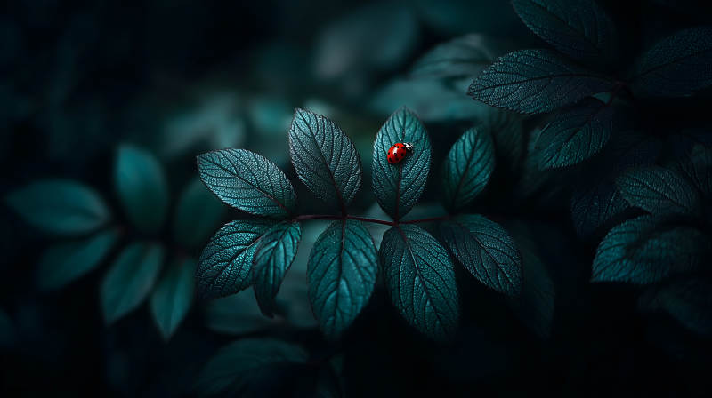 綠葉紅瓢蟲-圖片