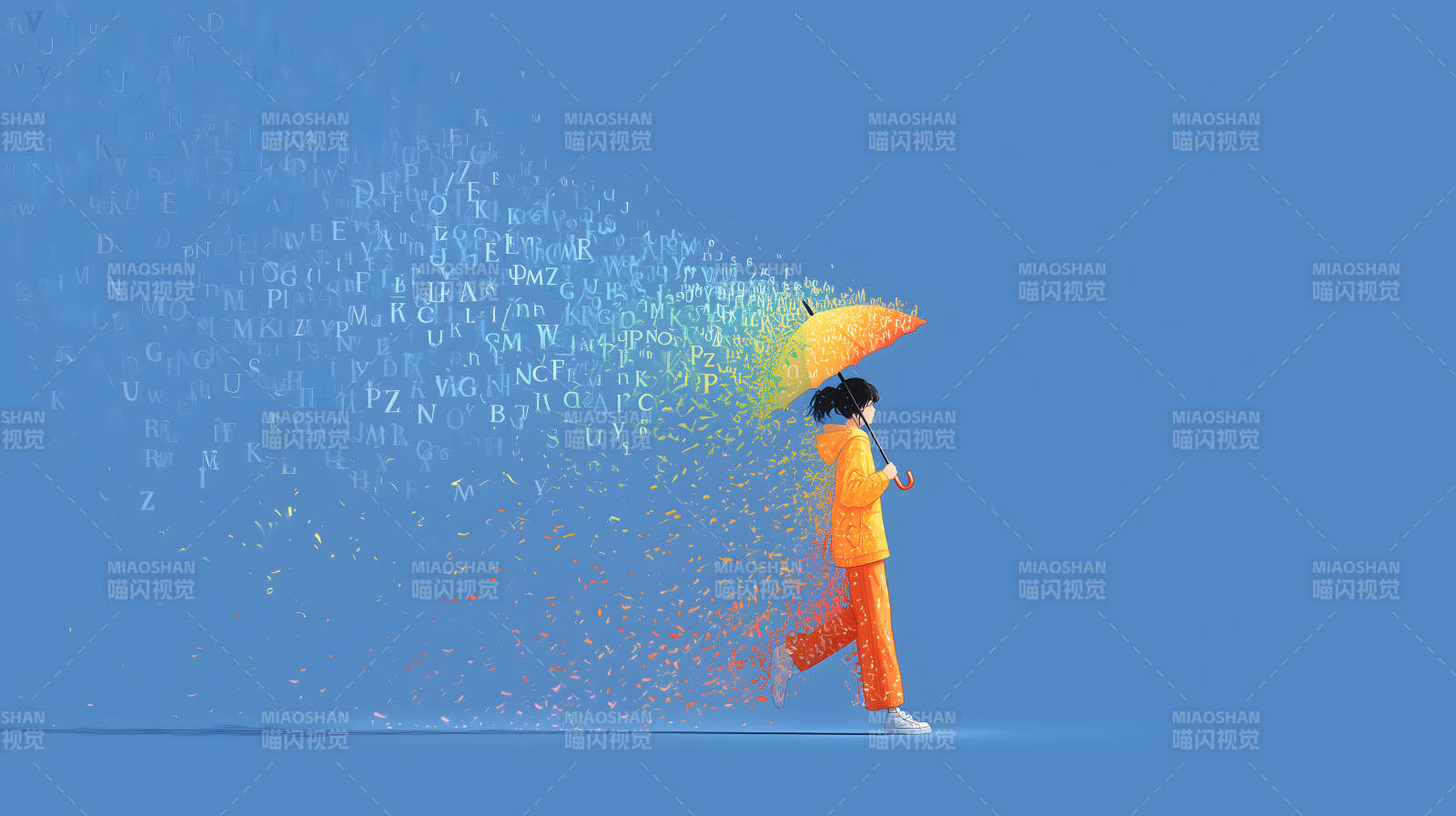 女孩雨伞创意插画-图片