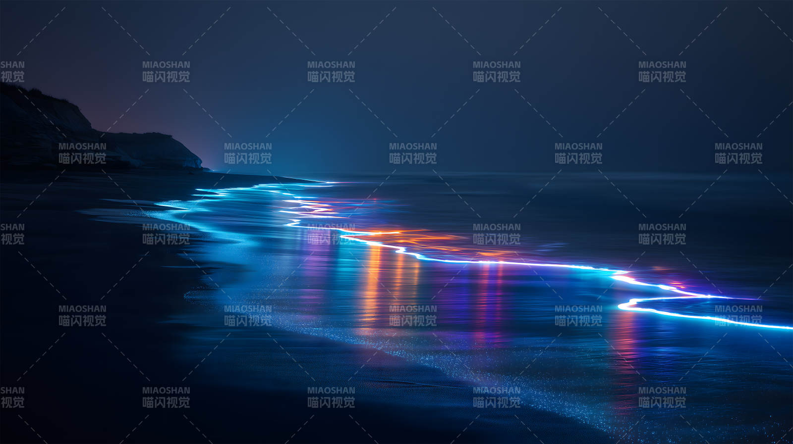 夜幕下的发光海滩-图片