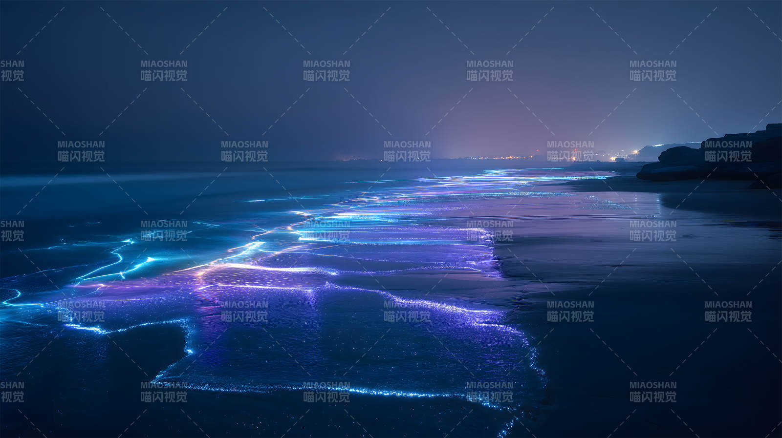 夜光海滩霓虹光影-图片