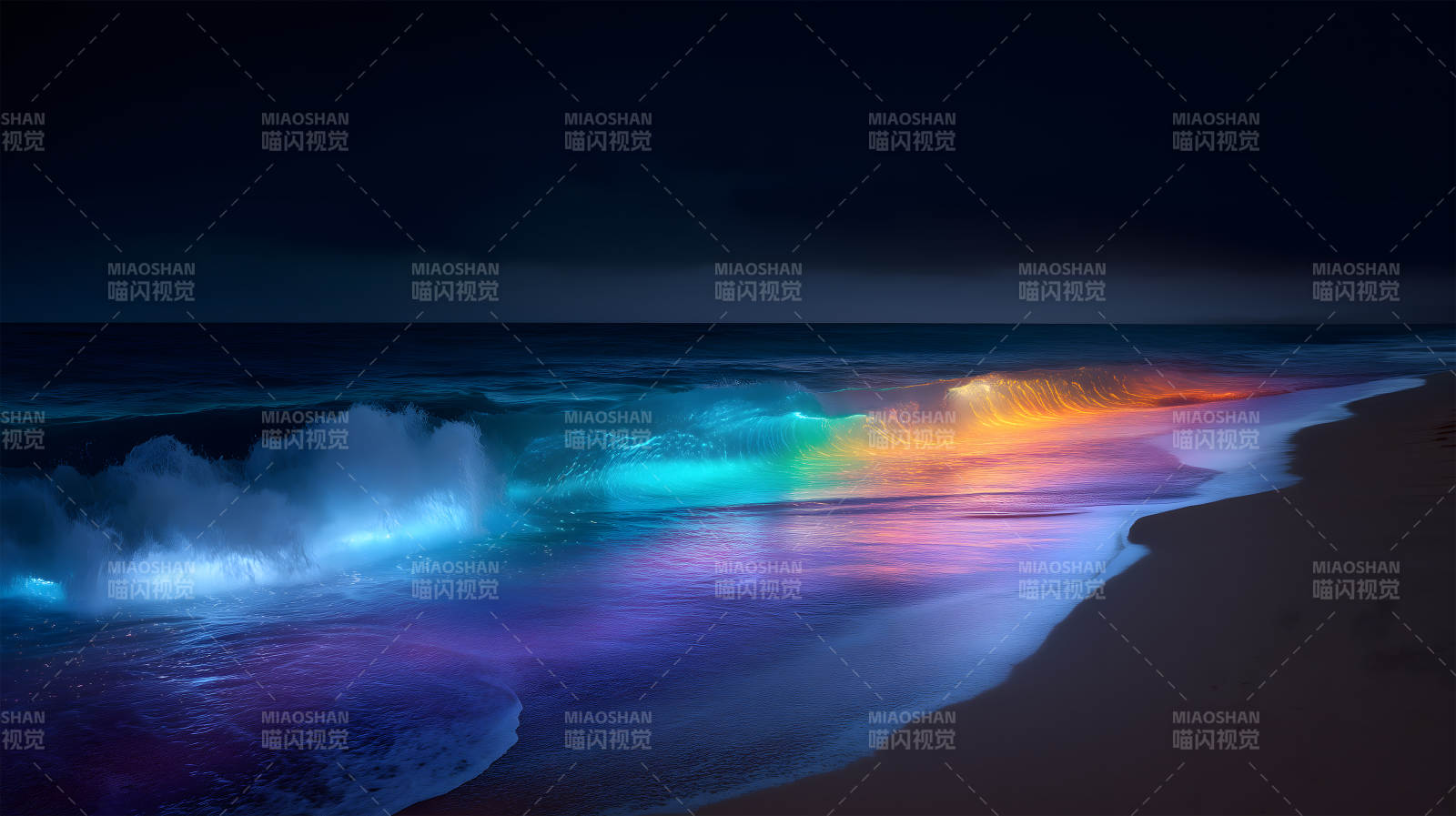 炫彩夜海波光粼粼-图片