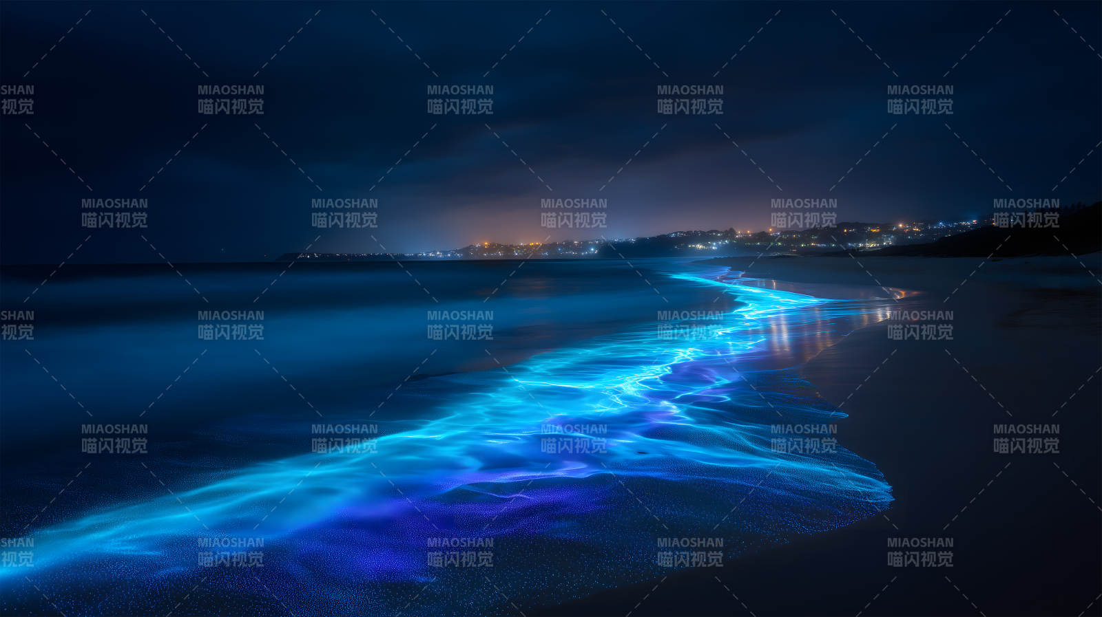 海滩夜景荧光闪烁-图片