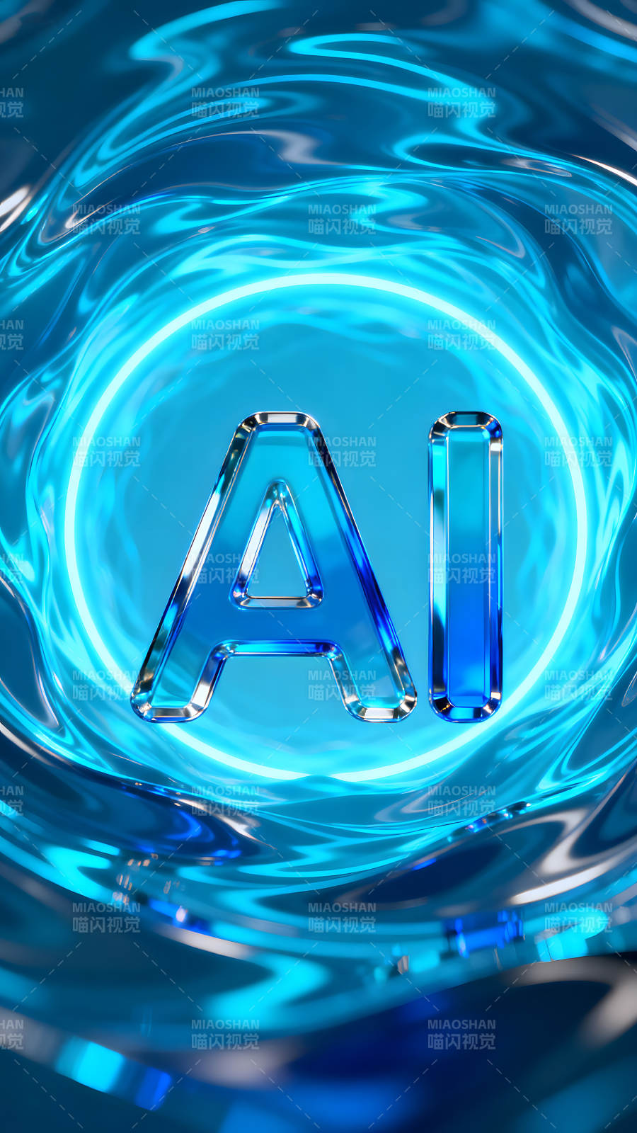 AI字母環繞藍色科技感背景-圖片