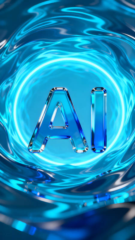 AI字母環繞藍色科技感背景-圖片