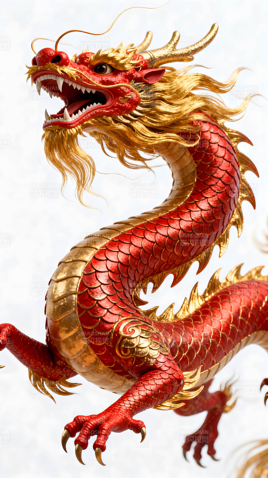 精美红色金龙雕塑细节特写-图片