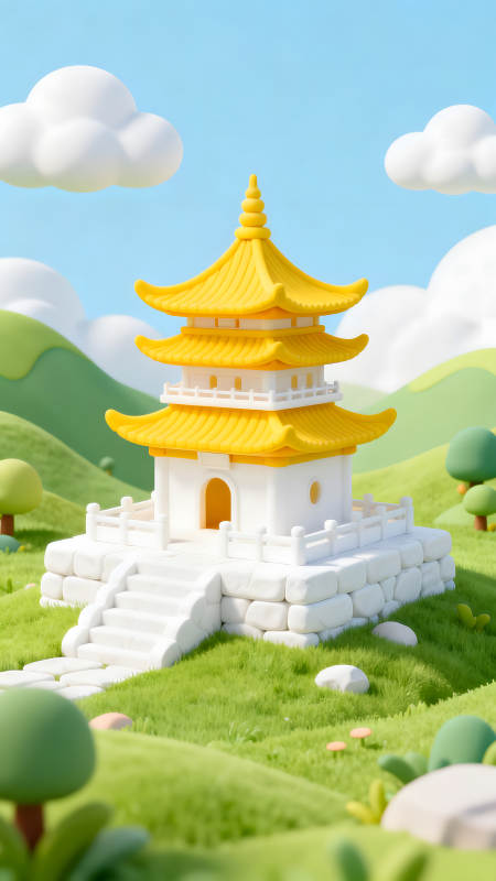 可愛日式風格小廟卡通風景-圖片