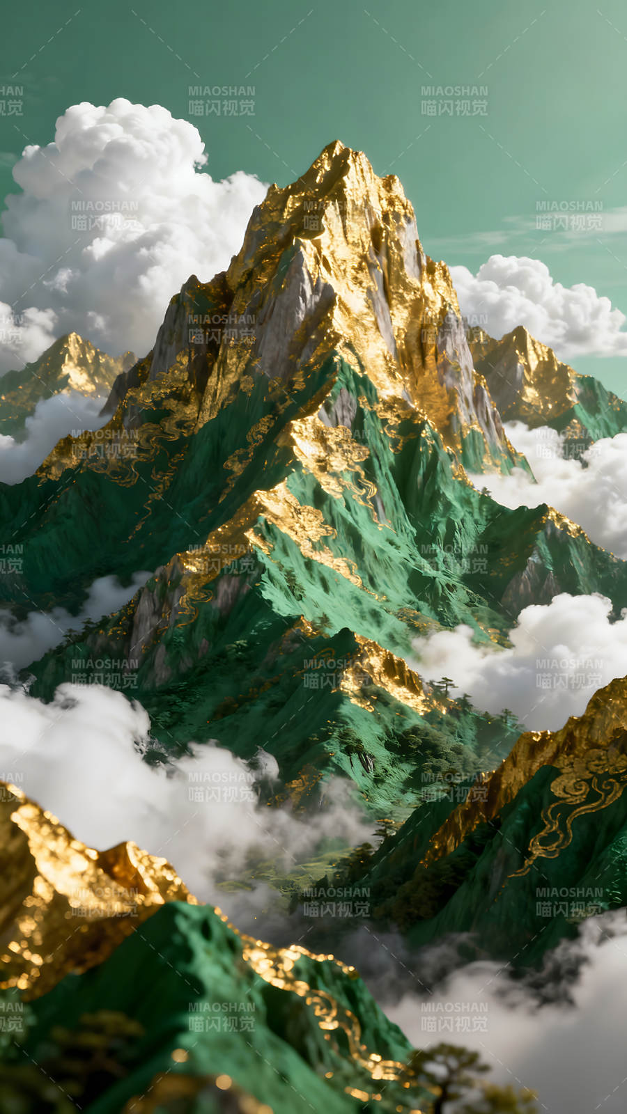 金碧辉煌山峰云海仙境-图片