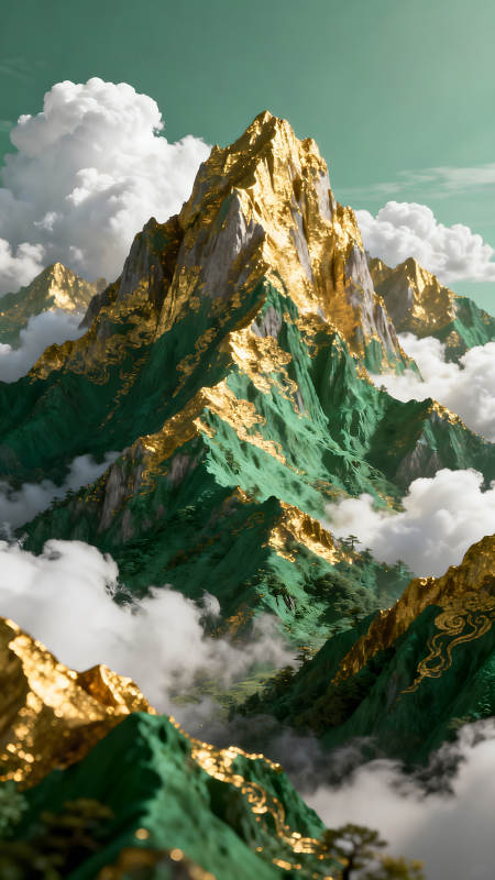 金碧辉煌山峰云海仙境-图片