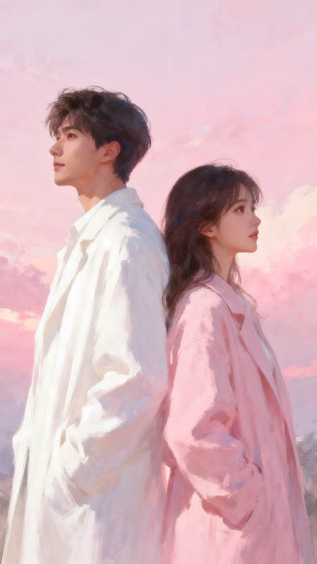 情侶相依仰望天空-圖片