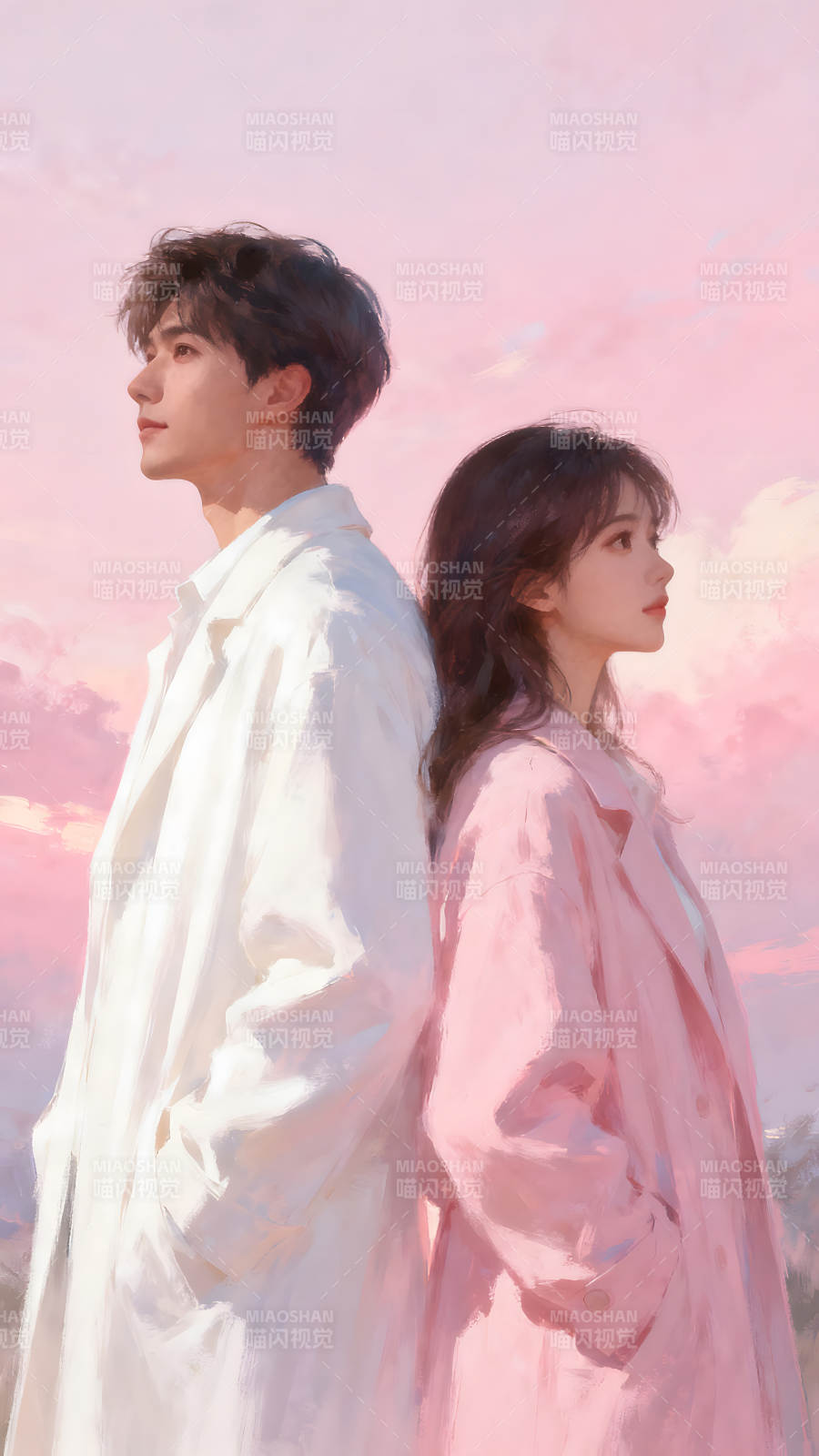 情侶相依仰望天空-圖片