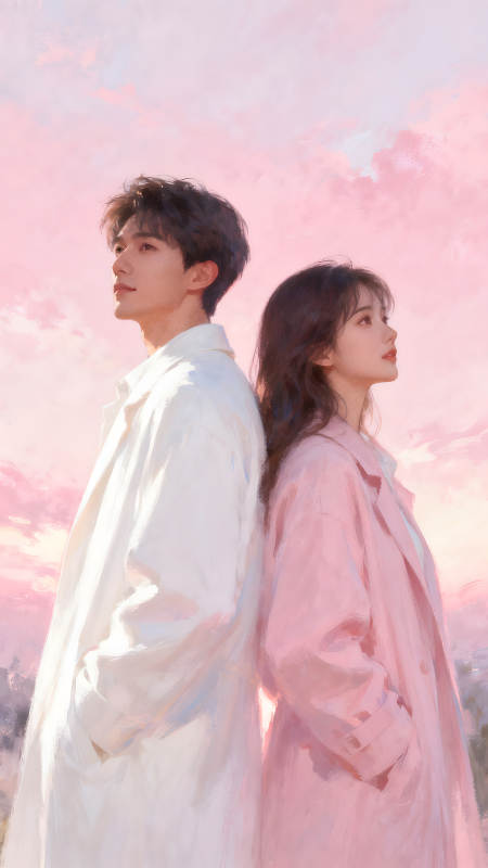 粉色天空下的情侶-圖片