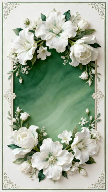 优雅的白色花卉边框装饰设计-图片