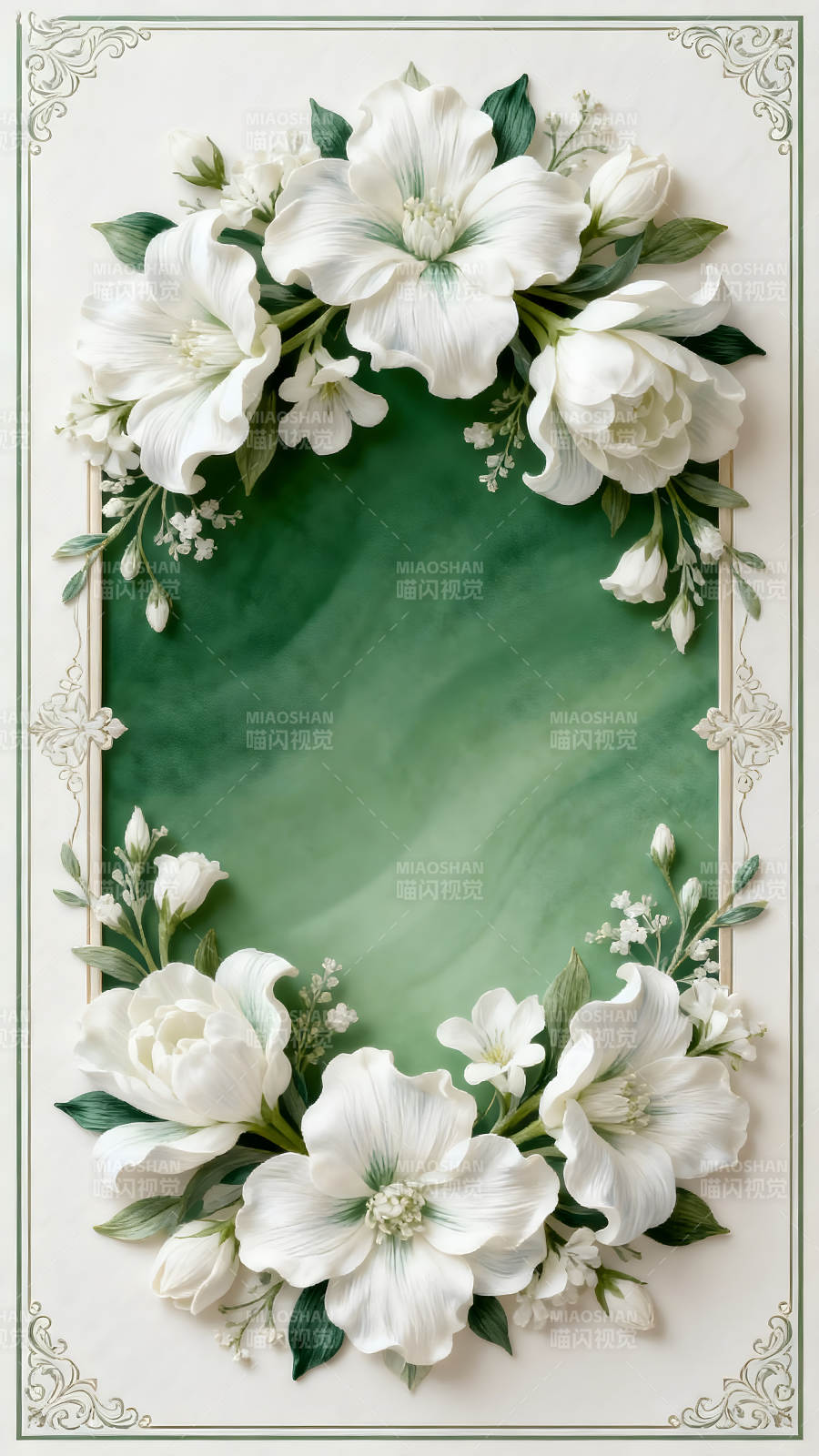 优雅的白色花卉边框装饰设计-图片