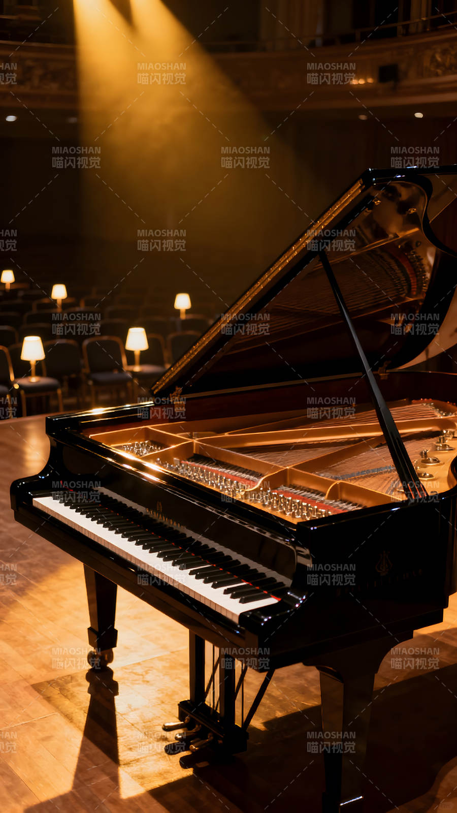 舞台上的钢琴在聚光灯下-图片