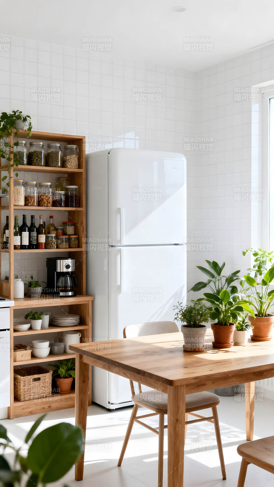 温馨简约厨房一角摆放绿植清新自然-图片