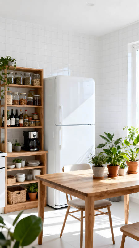 温馨简约厨房一角摆放绿植清新自然-图片