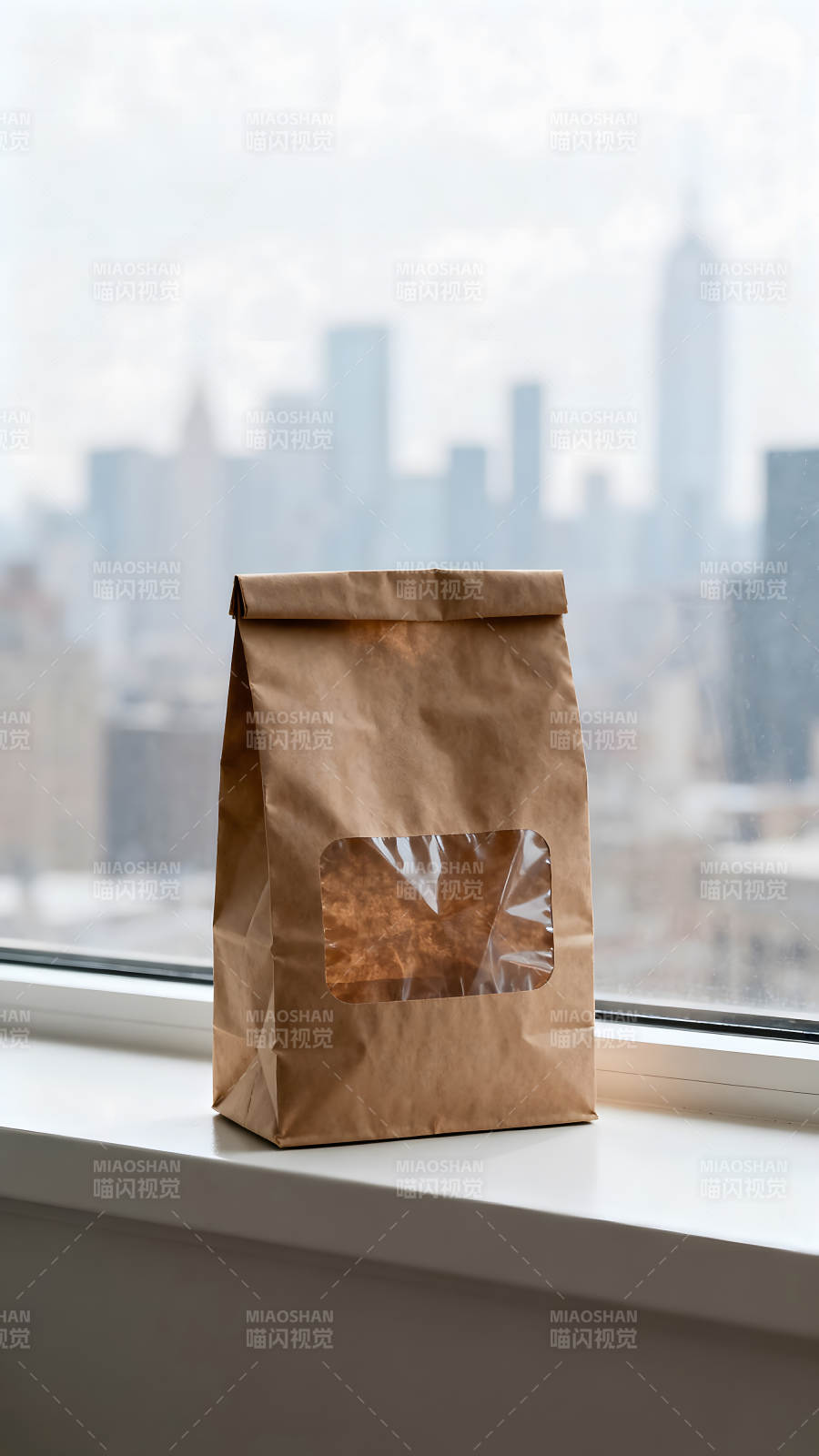 窗邊的棕色紙袋-圖片