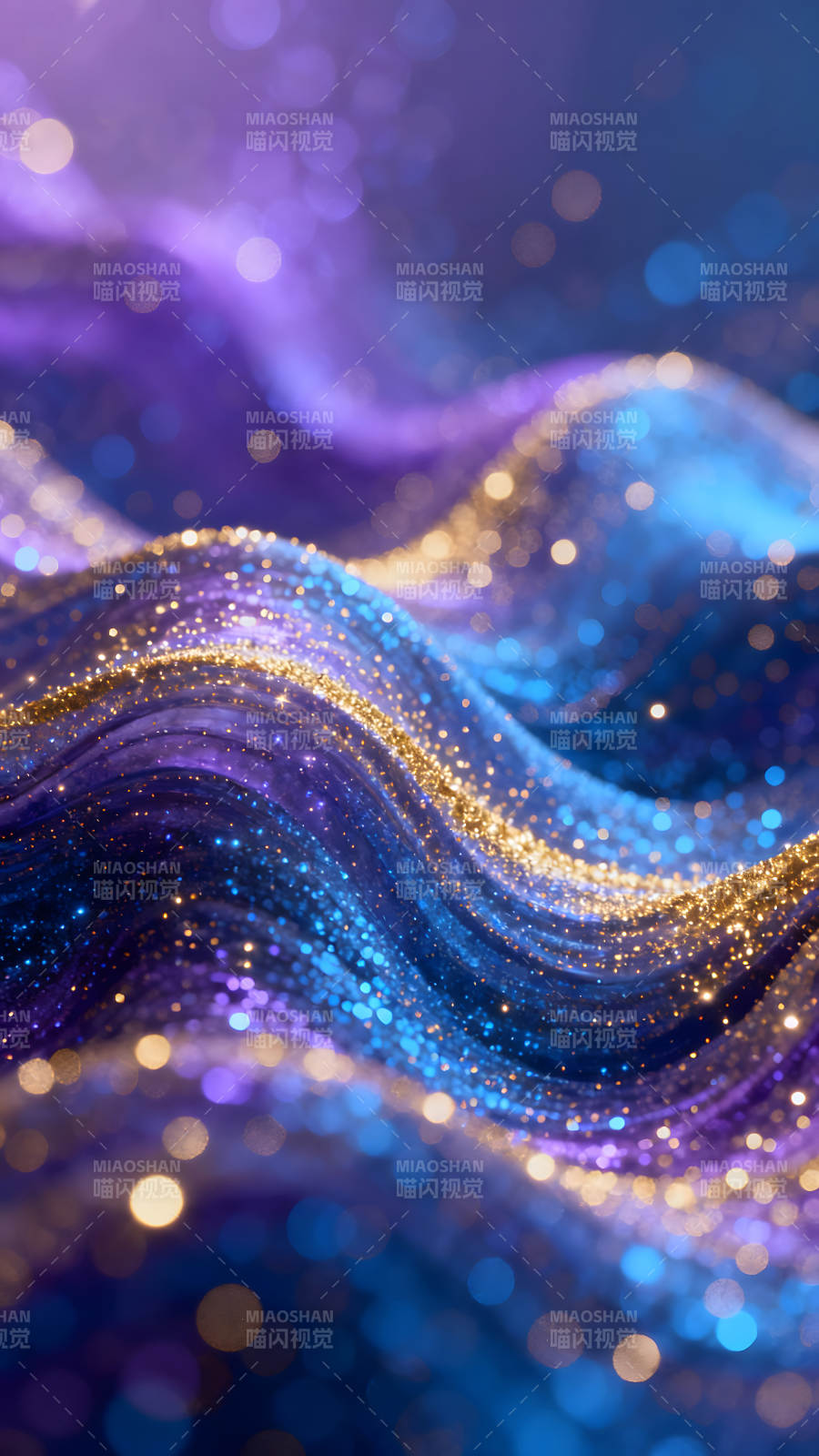 梦幻般的紫色波浪闪耀着金光-图片