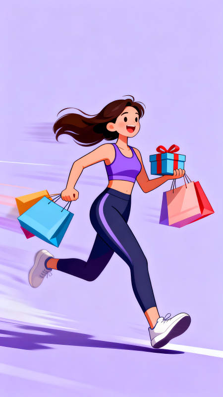 购物狂奔的卡通女孩-图片