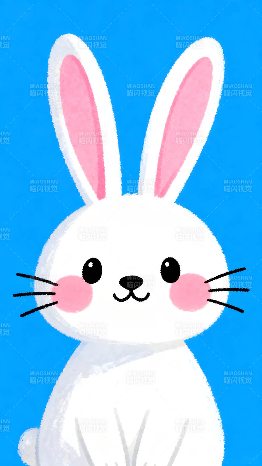可爱兔子插画蓝底背景-图片