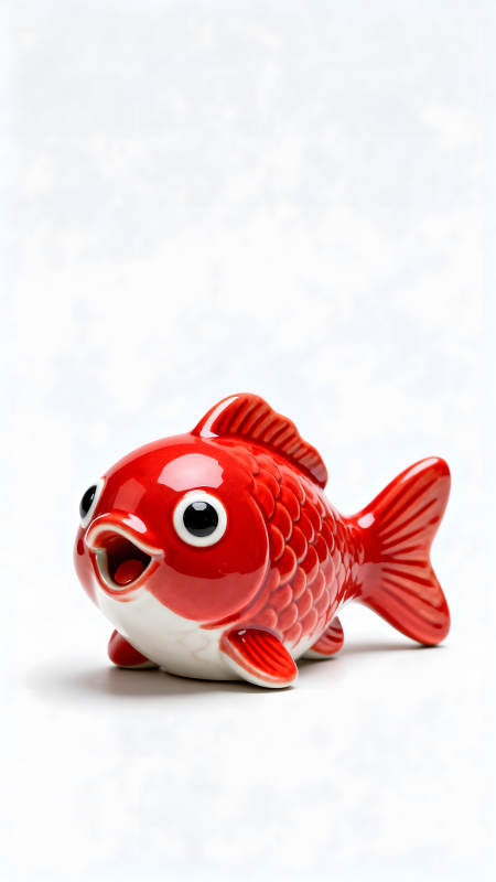 紅色瓷魚擺件特寫簡約風格-圖片