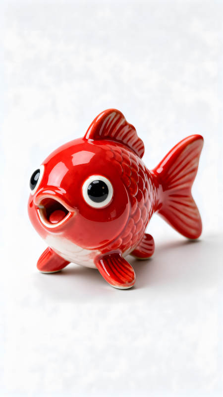 紅色陶瓷金魚造型擺件-圖片