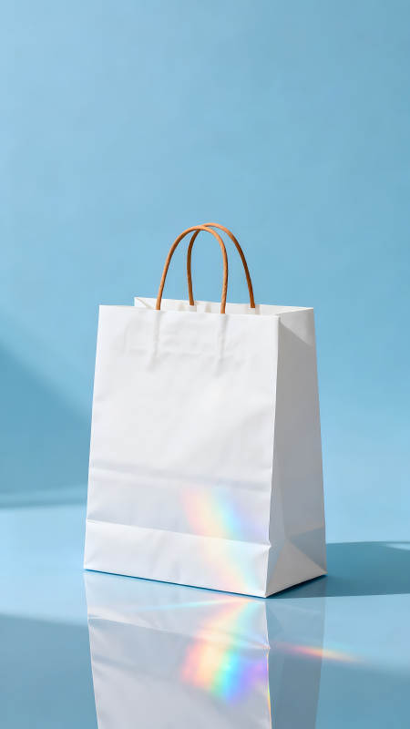 白色的购物袋在蓝色背景上-图片