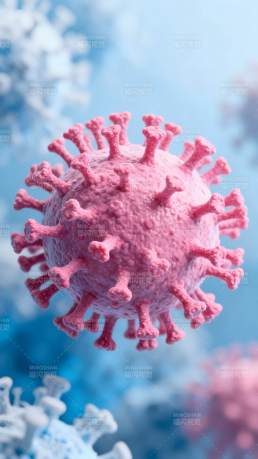 新冠病毒特寫粉色球體結構-圖片
