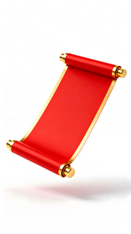 红色卷轴展开展示金色装饰-图片