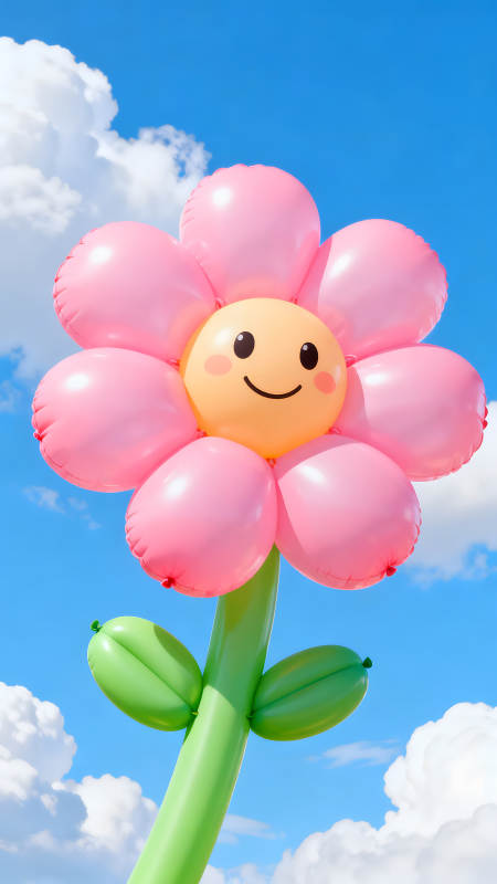 气球花朵笑脸迎人蓝天白云-图片