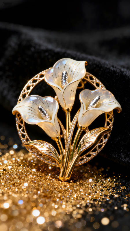 金色花朵胸针闪耀光芒-图片