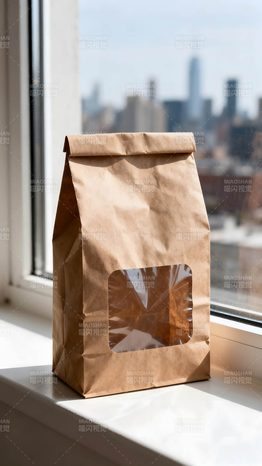 紙袋窗戶城市景觀-圖片