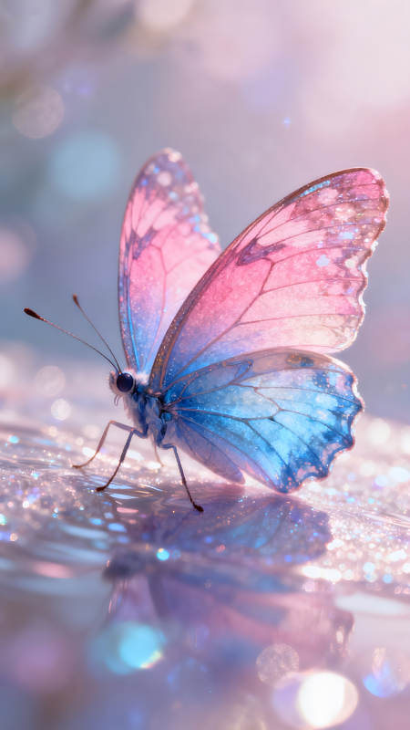 粉蓝蝴蝶静谧闪耀-图片