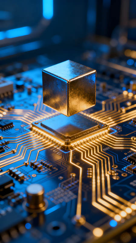 芯片与金色方块的科幻画面-图片